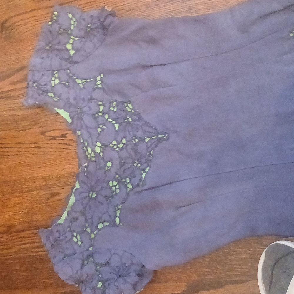 Purple Dress with Green Lace Accents - Picture 2 of 3